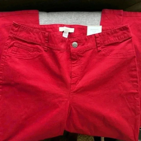 Chicos Red Brushed Twill Slim Ankle Pants - Picture 3 of 7